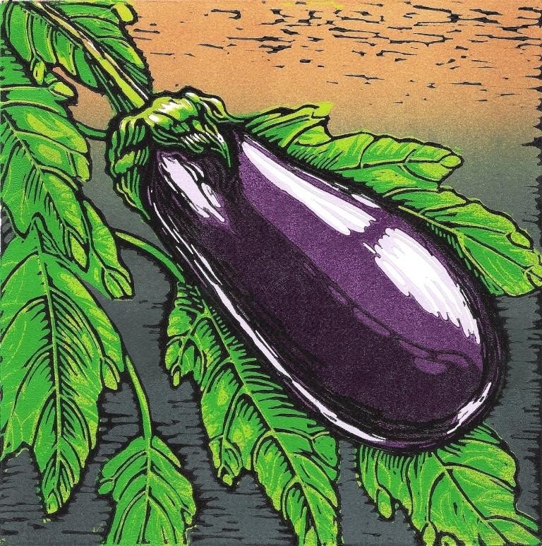 'Eggplant Original Reduction Linocut' - flyingmonkeystudio on Etsy
