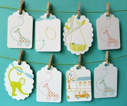 8 letterpress gift tags for birthdays or party favors - variety pack 