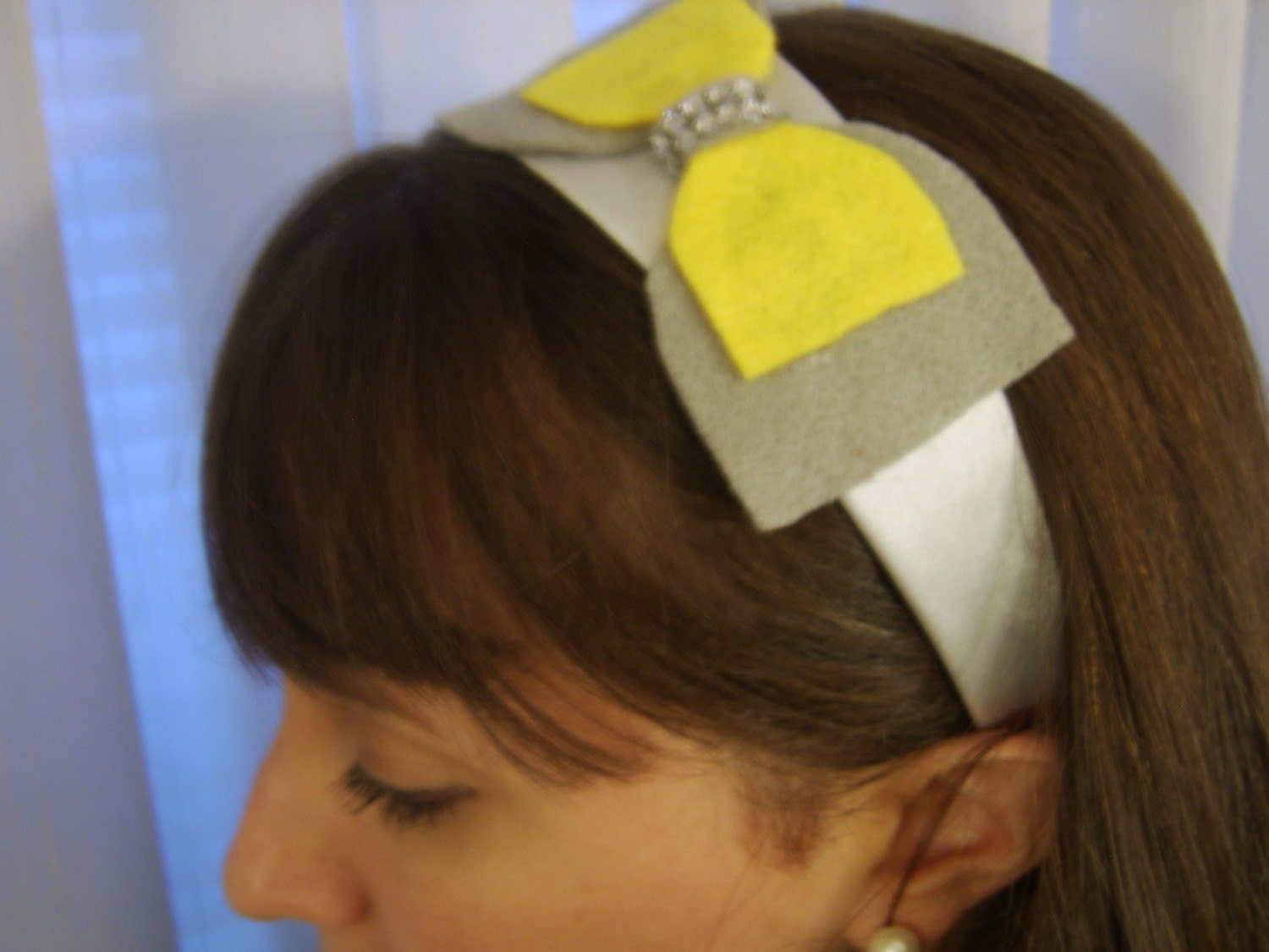 LEMONADE Silver Headband with Gray and Yellow Bow