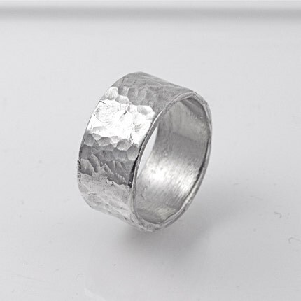 Organic Sterling Silver WIDE Hammered Band Ring for a Man or Woman