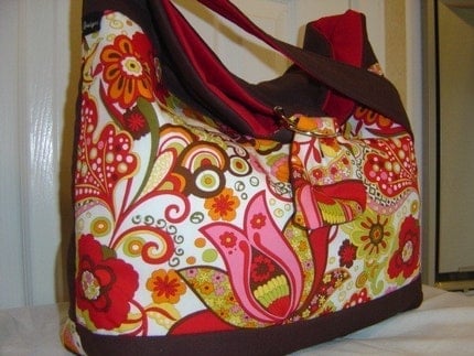XcessRize Designs DELUX HOBO PURSE DIAPER BAG BOOK GYM TOTE red brown Alexander Henry Mirabelle