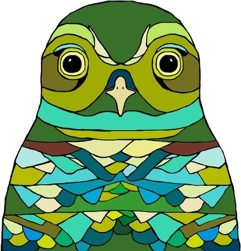 SALE- Green Owl          Limited Edition Print-MATTE paper
