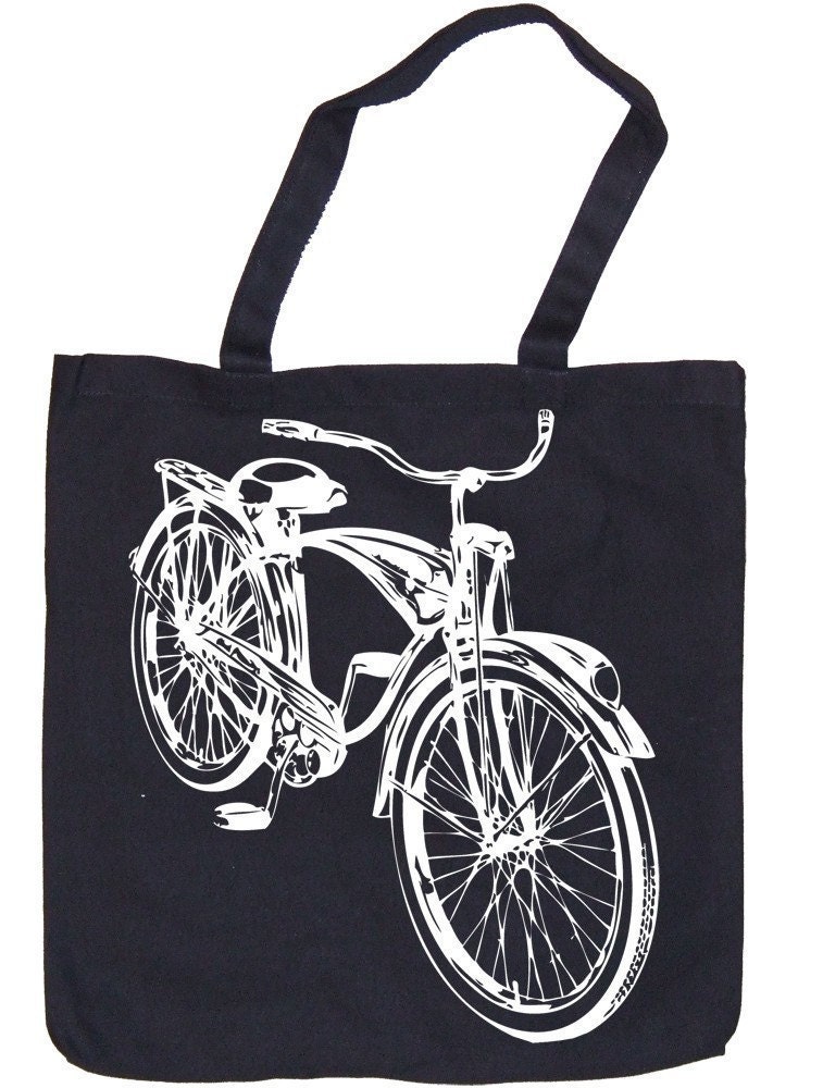 Vintage Schwinn Bicycle Illustration Bike Retro Graphic Print Reusable Canvas Tote Bag in Jet Black