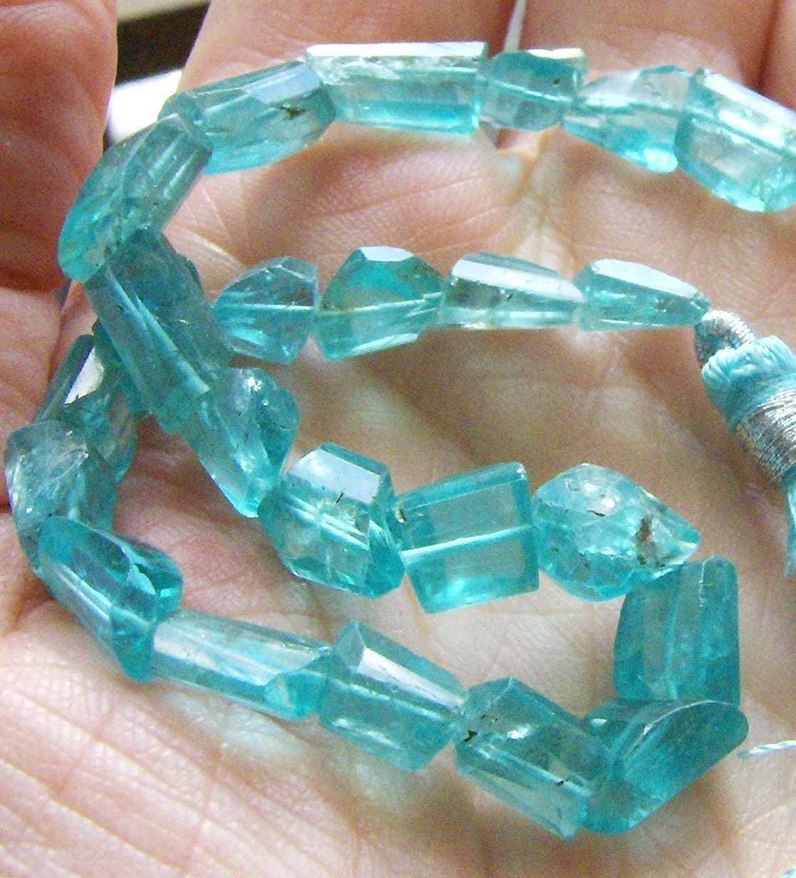 Faceted Apatite Nuggets in Teal Blue (4 beads)