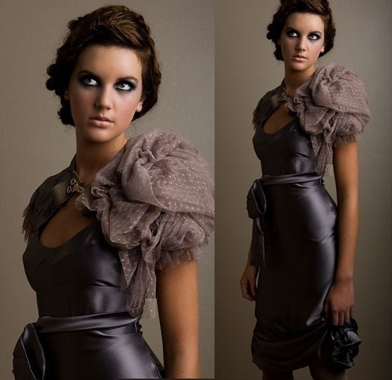 Custom listing for Gem Silk dress and Antique Lace Pouf Sleeve Shrug