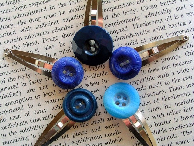 The Blues- Vintage Button Hairclips