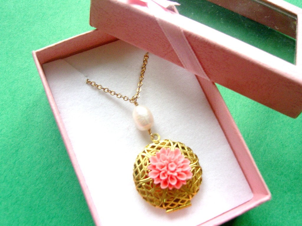 Raspberry Bloom Locket Necklace by WhimsicalTreasures01