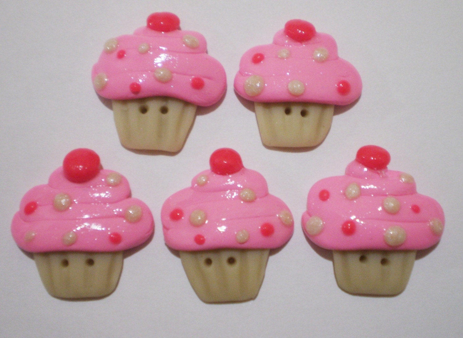CUPCAKE handmade sculpey polymer clay deco buttons x 5 - for scrapbooking or card making