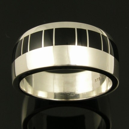 Men 39s sterling silver ring inlaid with black onyx by Mark Hileman of The