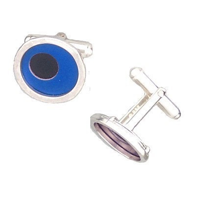 Two Tone Silver/recycled aluminum cufflinks blue and jet
