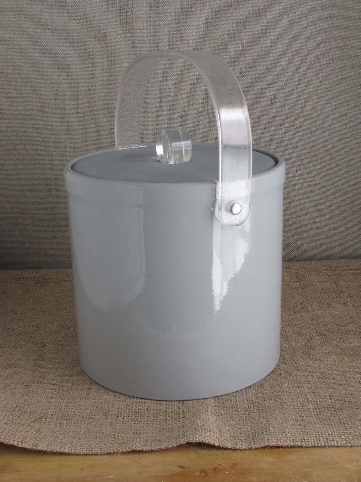 1970s Lucite and Vinyl Ice Bucket with Suede Lid