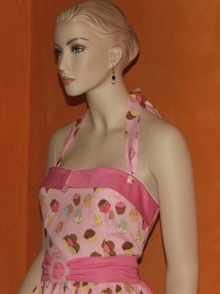 1950s ROCKABILLY vintage style PINUP Halter Dress. CUPCAKES