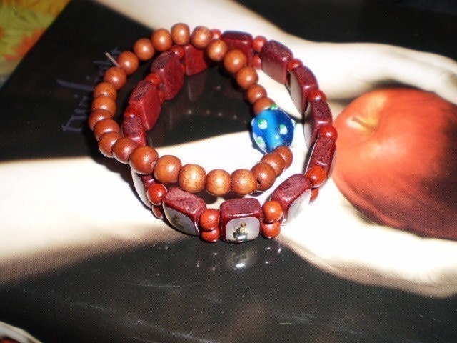 Twilight Inspired Bellas Wooden St. Jude  and bead bracelet set