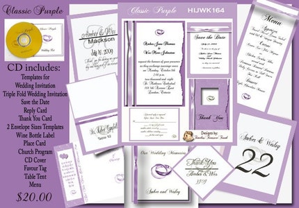Classic Purple Delux Purple Wedding Invitation Kit on CD