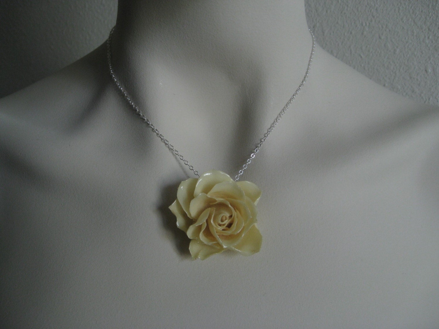 Handmade Weddings on Etsy Ivory real ROSE flower NECKLACE CHAIN Spring 