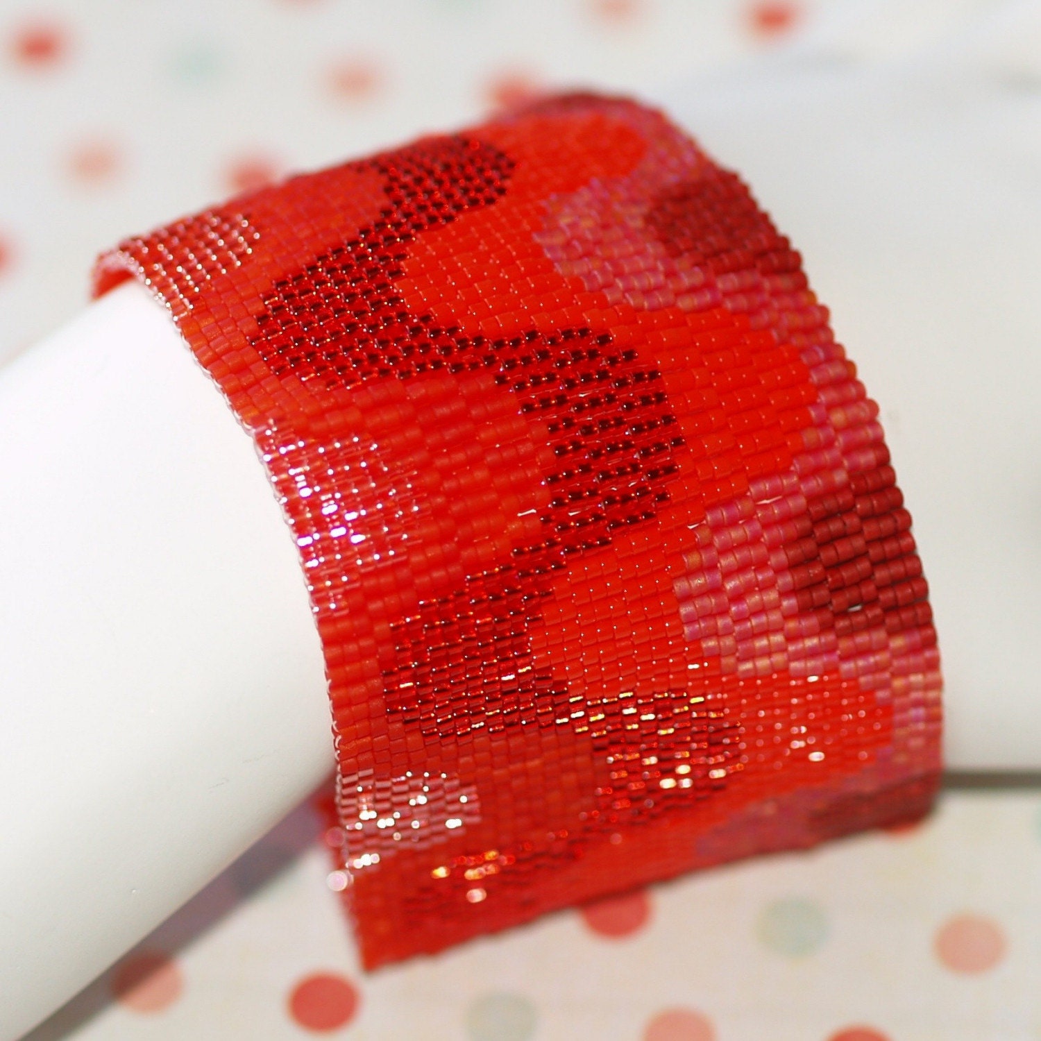 Red Red Ripples - Bold Beadwoven Cuff (3056)