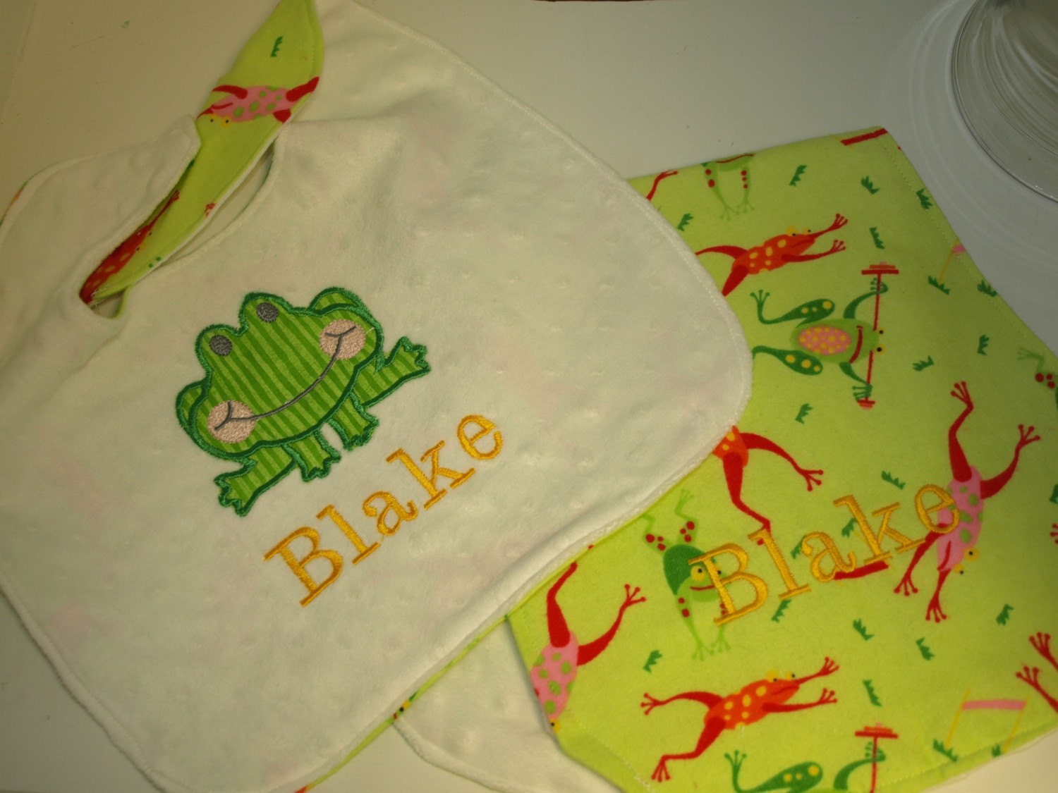 Appliqued Baby Gift Set - Bib and Shoulder Burp/Burpie Cloth