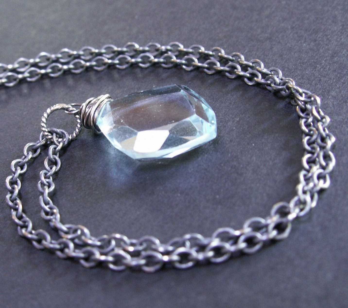 handcrafted jewelry necklace sterling silver blue topaz oxidized