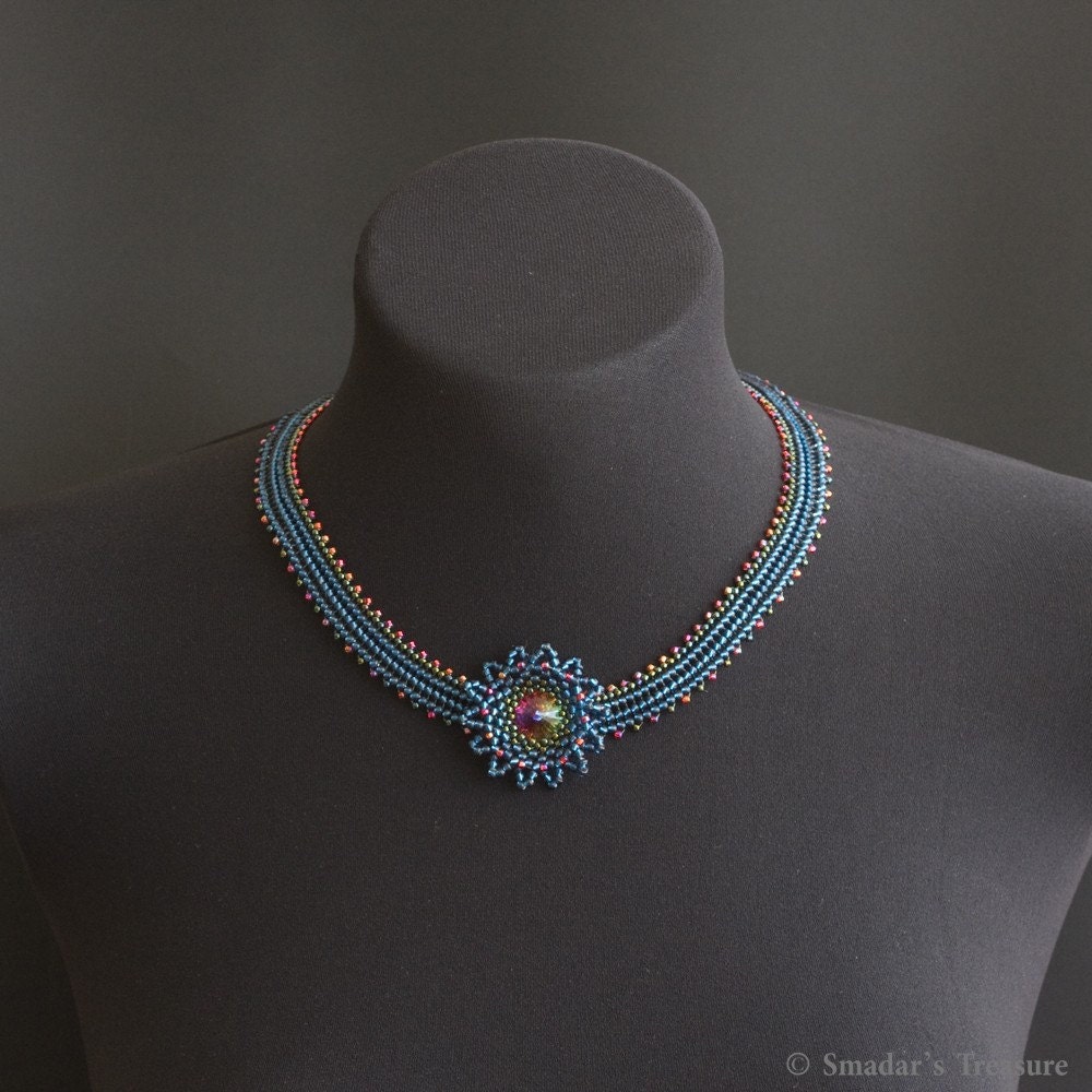 Beadwoven Necklace with Flower Pendant