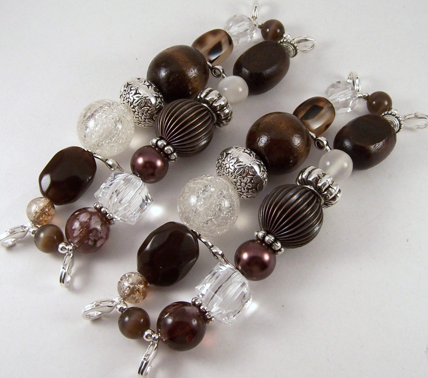 Chocolate Kiss.. Super Chunky Brown and Clear Interchangeable Watch Band, Silver Plated, Stretchy