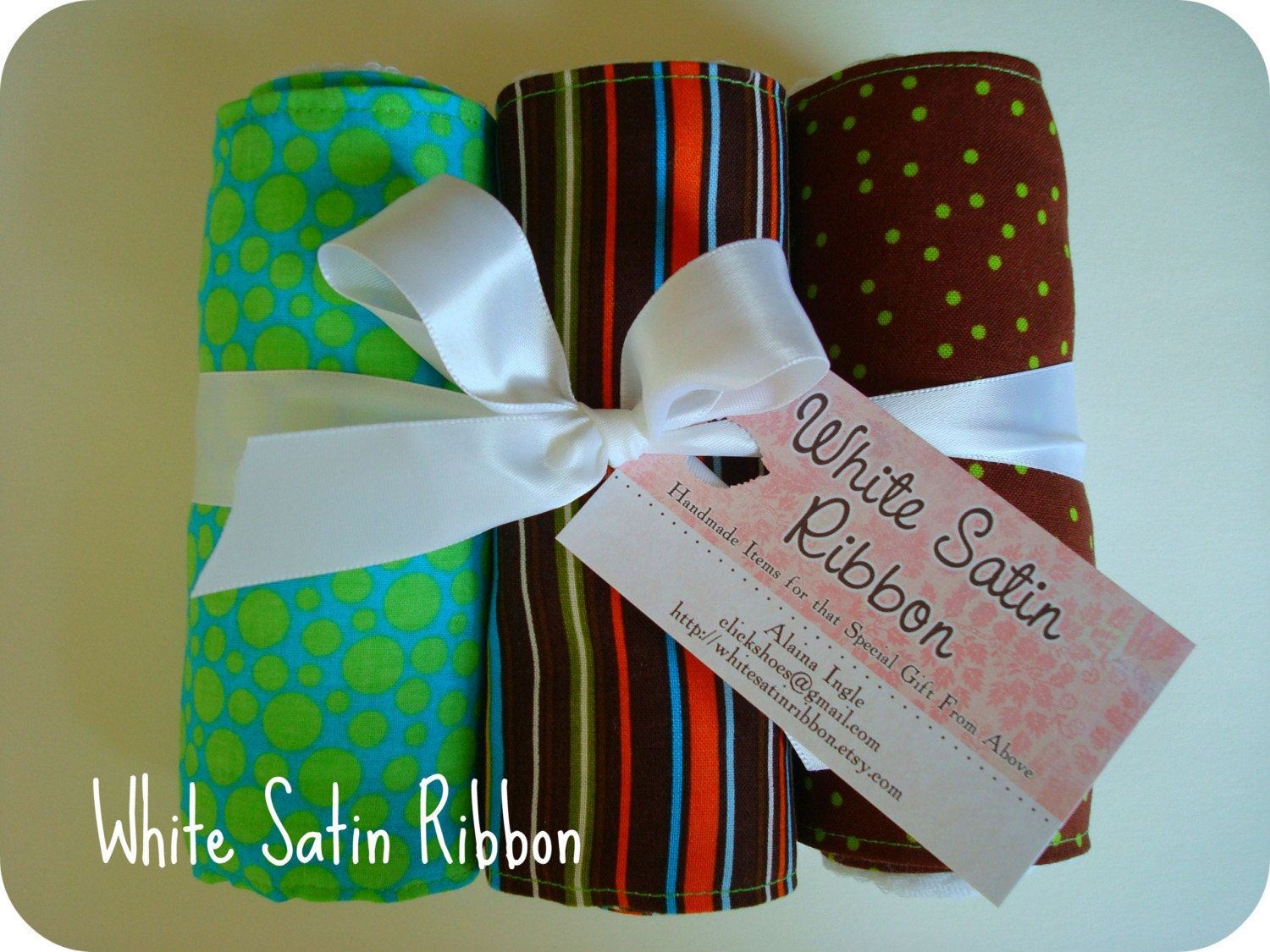 Stripes and Dots- blue, lime brown- Baby Burpies Set of 3