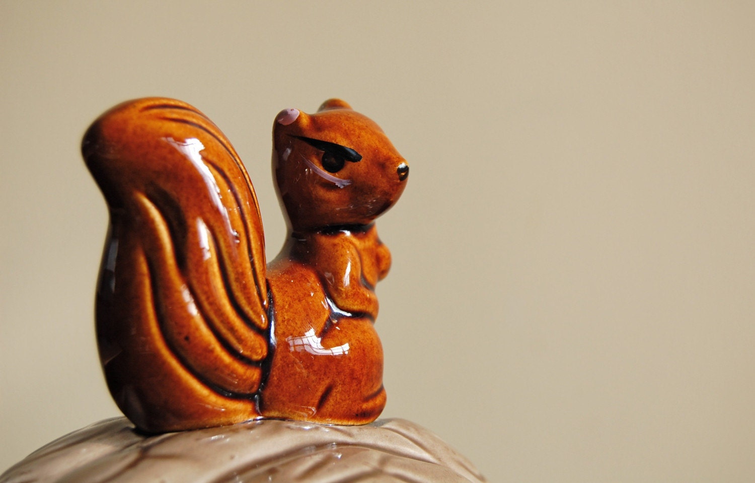 Squirrel on a Walnut Covered Dish