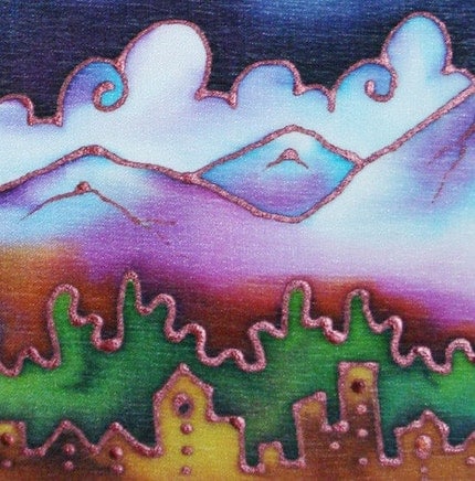 mountain 
landscape hand painted silk  - 5x7 painting