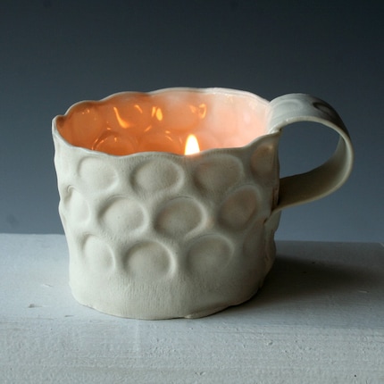 Tea cup, salt cellar, candle holder, white dots