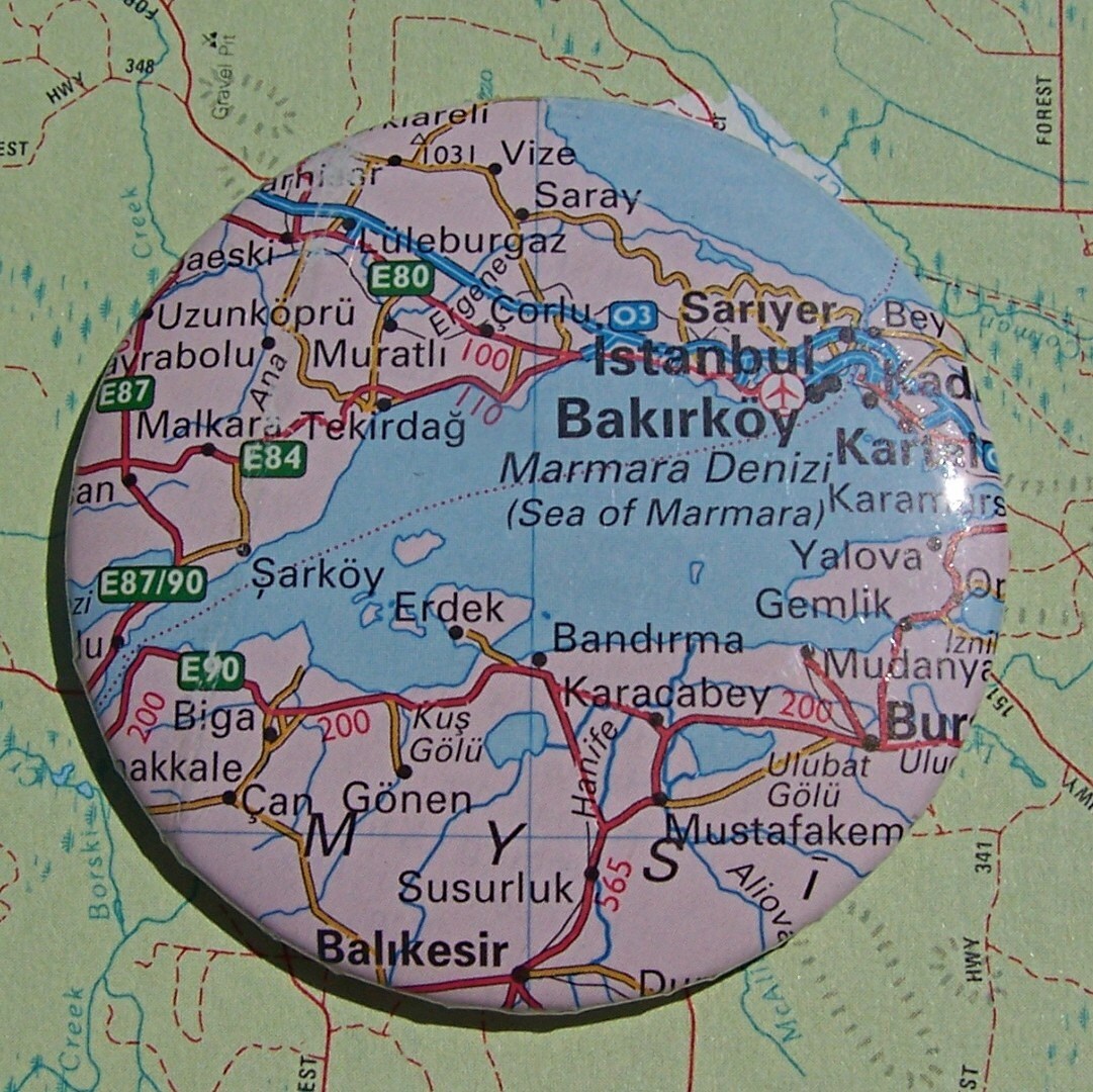 Recycled road map pin - Istanbul was once Constantinople - Turkey