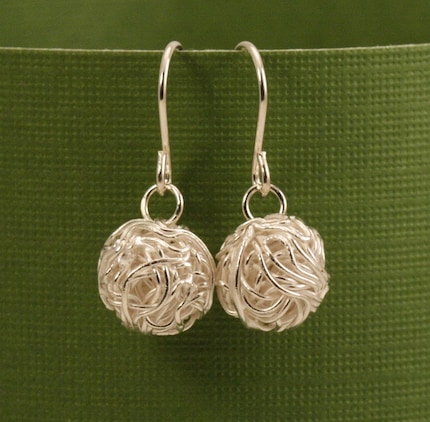 Silver Balls of Yarn Earrings