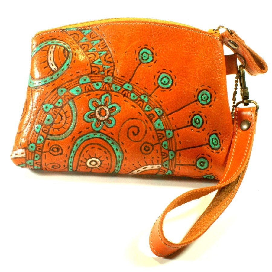 Orange Sunrise with green bag purses leather