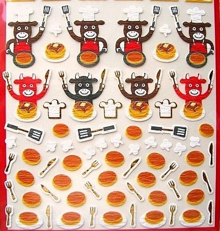 Cute Japanese Washi Paper Stickers - Cows Making Pancakes  (S567)
