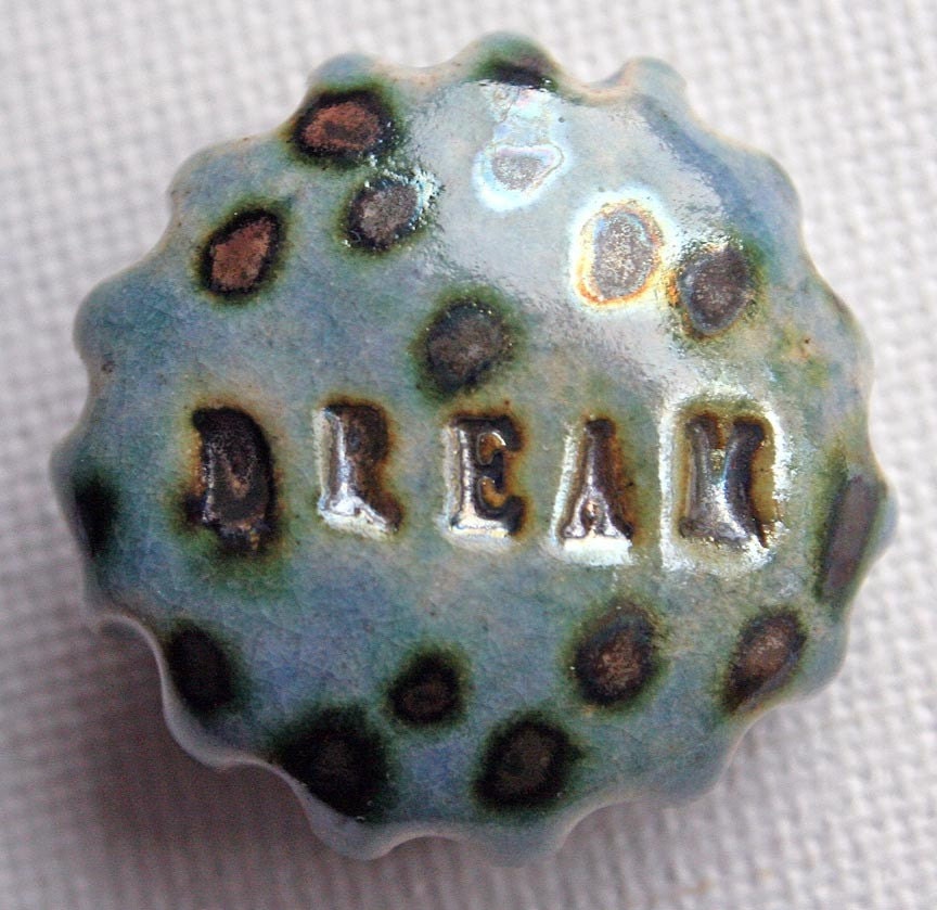 DREAM - OOAK Raku Fired Ceramic Shank Button - Copper and Blue