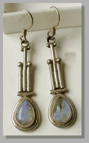Vintage Earrings Sterling Silver With Moonstone Drop
