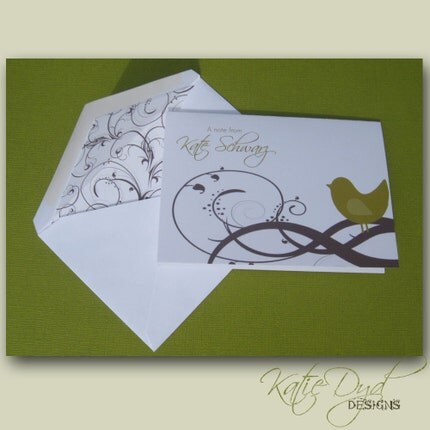 Personalized Stationery- Birdy on a Branch- set of 10 Note Cards