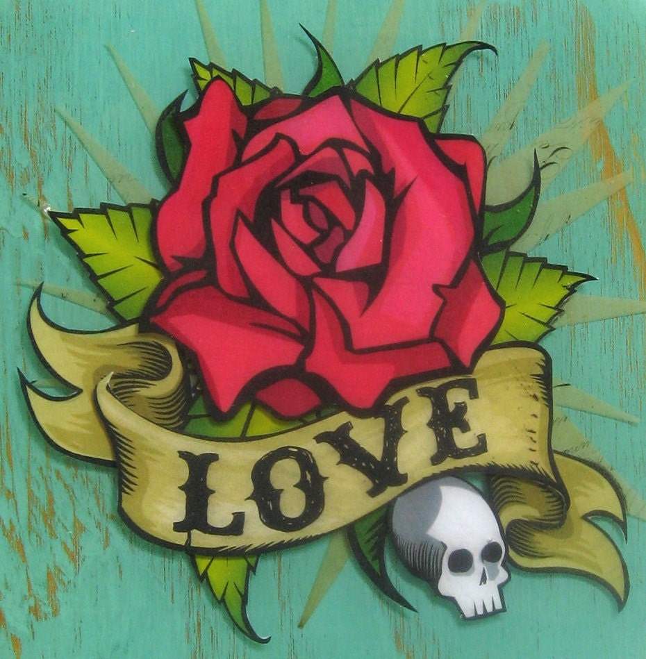 Creative red rose flower tattoo designs. every rose has it's thornor skull