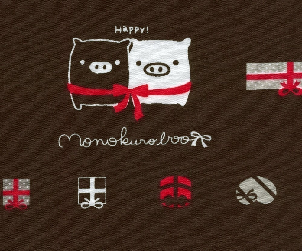 Happy Monokuro Boo with Gifts - Japanese Fabric Half Yard