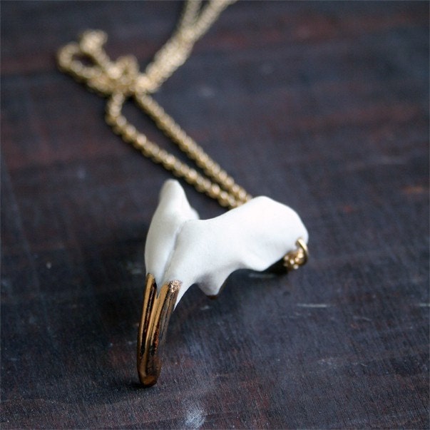 Jaw Pendants with gold vermeil chain.