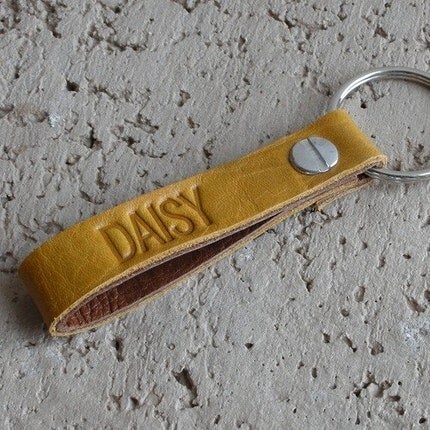 Ochre and Brown Personalized Leather Keychain