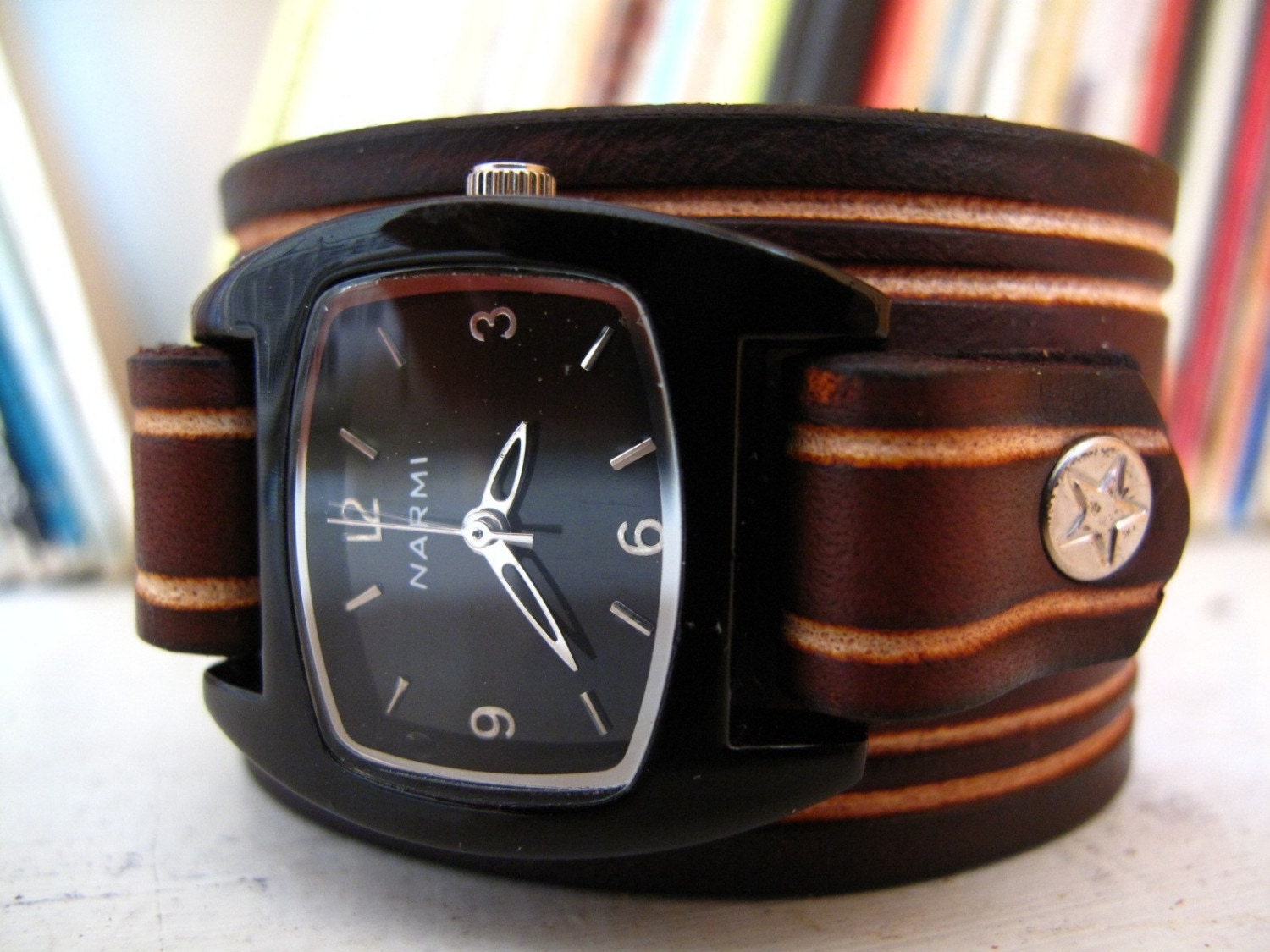 Brown Lines Leather Cuff Watch