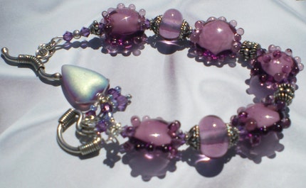 Twilight  Purple Lampwork and Bali Silver Bracelet