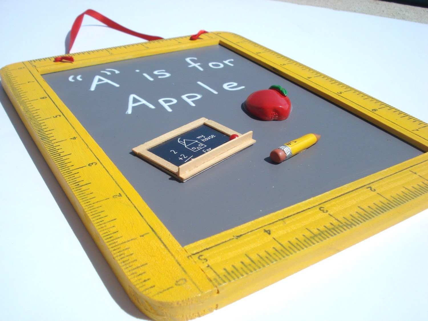 teacher decorative hanging chalkboard - yellow - A is for apple