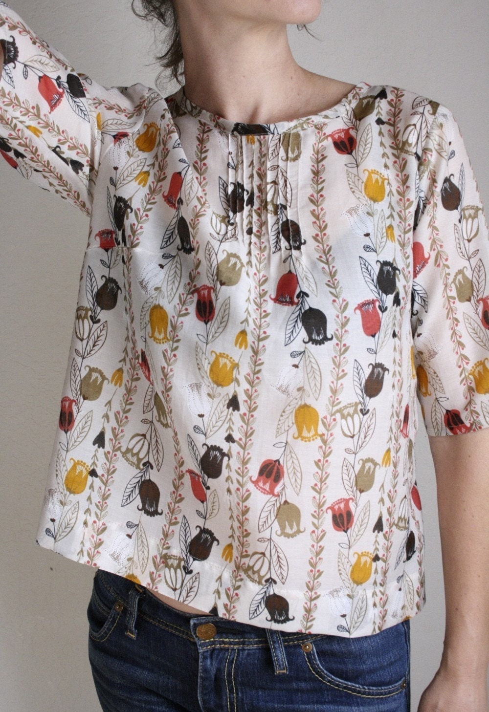 pin-tuck blouse -  posey print