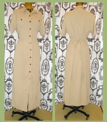 vintage 80's Diane Von Furstenberg Safari Button-up Shirt Dress
