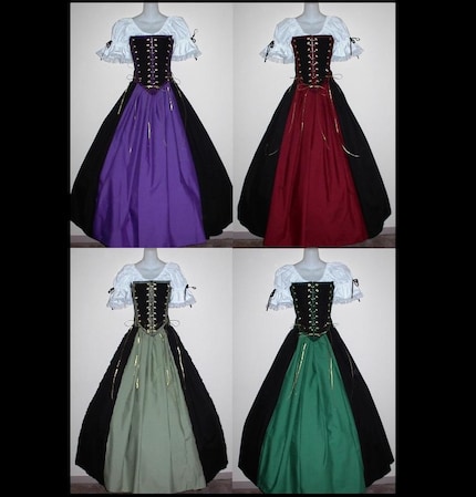 CHOOSE COLOR - Trim Triple Tie Bodice, and Panel Skirt Pirate Costume ANY SIZE XS - PLUS SIZE