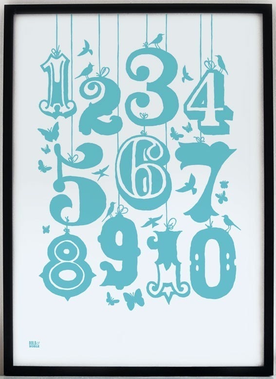 Count numbers, hand pulled screen print onto 100 percent recycled card, azure blue (also in poppy red)