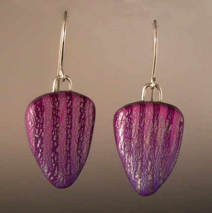 Purple and Pink Crackled Dangle Earrings