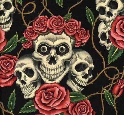Rose Tattoo black cotton fabric from 