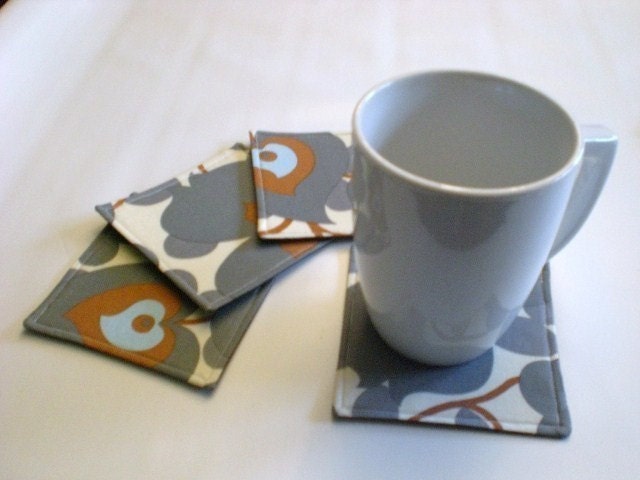 Set of 4 Coasters made w/ Amy Butler fabric  Morning Glory in Slate