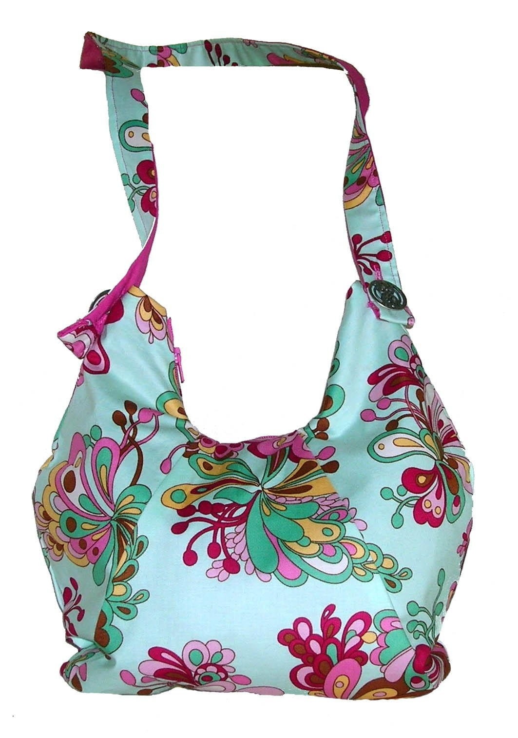 Spring, Blue and Pink Floral-Swirl Purse